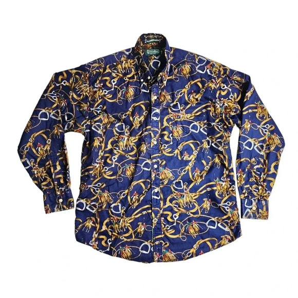 Gitman Bros Button Down Print Horse Polo Equestrian Brothers Size Medium Rare